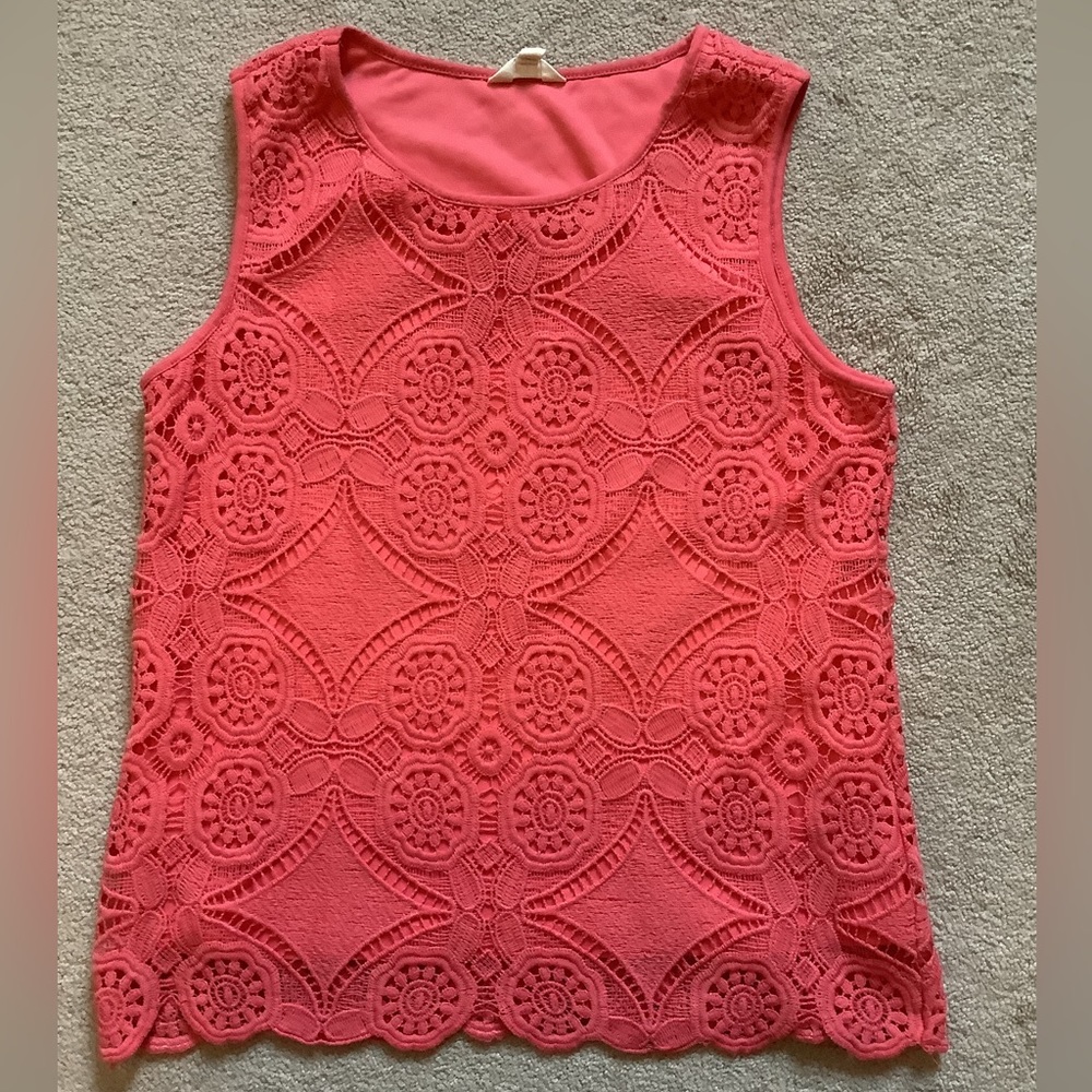 Coral lace overlay sleeveless top